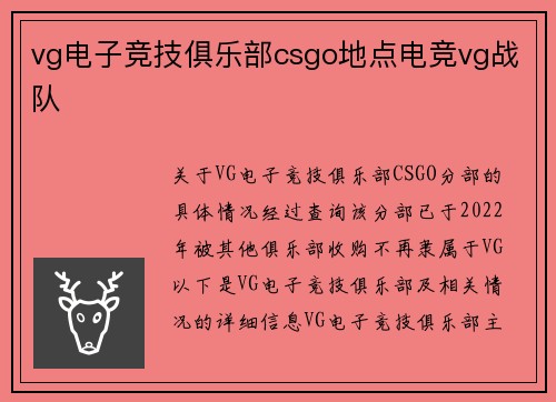vg电子竞技俱乐部csgo地点电竞vg战队